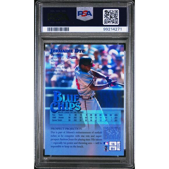 1997 Topps Finest Blue Chips Refractor w Coating #16 Jermaine Dye PSA 9 - Pop 1 - Picture 2 of 4